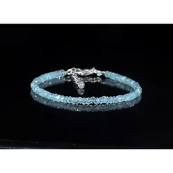 Aquamarine Bracelet - March Birthstone - Gem Vintage Aquamarine hand-beaded bracelet