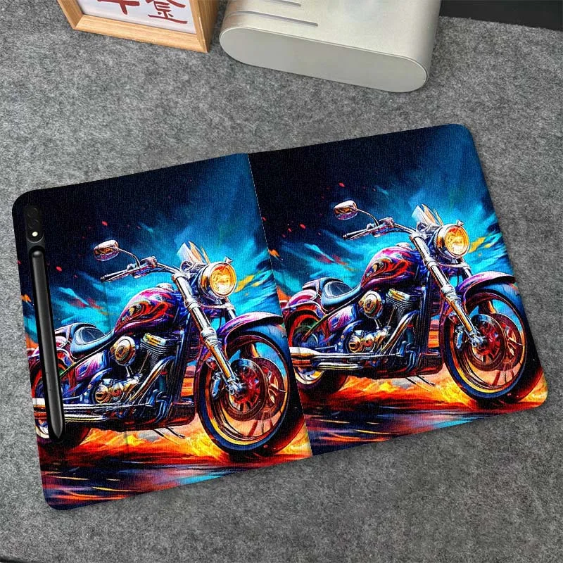 

Colorful Flame Motorcycle Art Tablet Case For Samsung Galaxy Tab S6 S8 S9 S10 Lite FE 10.4 11 Inch 2022 2024