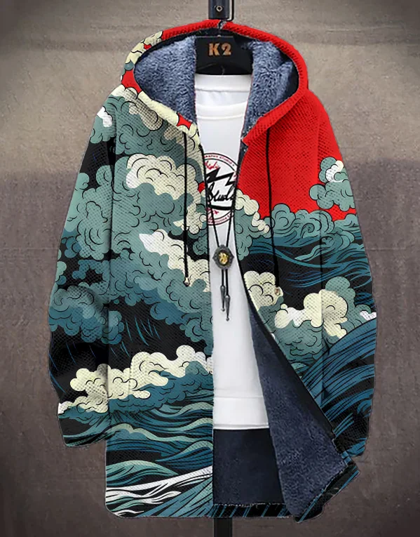 

Мужской морской японский художественный принт, плащ с капюшоном, кардиган, толстовки, пальто на молнии на флисовой подкладке