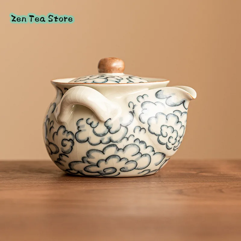 Xiangyun Grain Beige Ru Kiln Hand Grasp Pot A Single High-grade Kung Fu Tea Teapot Teapot Can Open A Single Pot