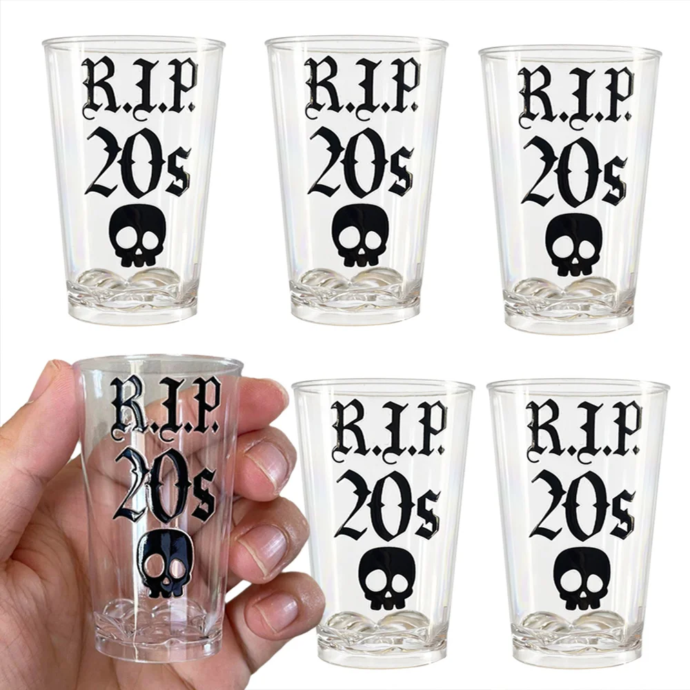 

6pcs RIP 20s 2oz Clear Plastic Cup Hard Drinkware Cocktail Wine Event Drinking Cup Halloween RIP 20s 30s Birthday Party Supplies