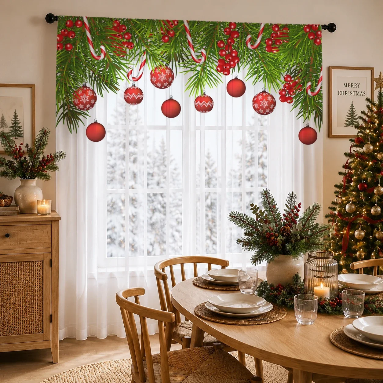 Christmas Gradient Sheer Curtain, Good Quality Light Reducing Privacy Voile for Living/Bedroom/Kids Room,Christmas's Day Gift