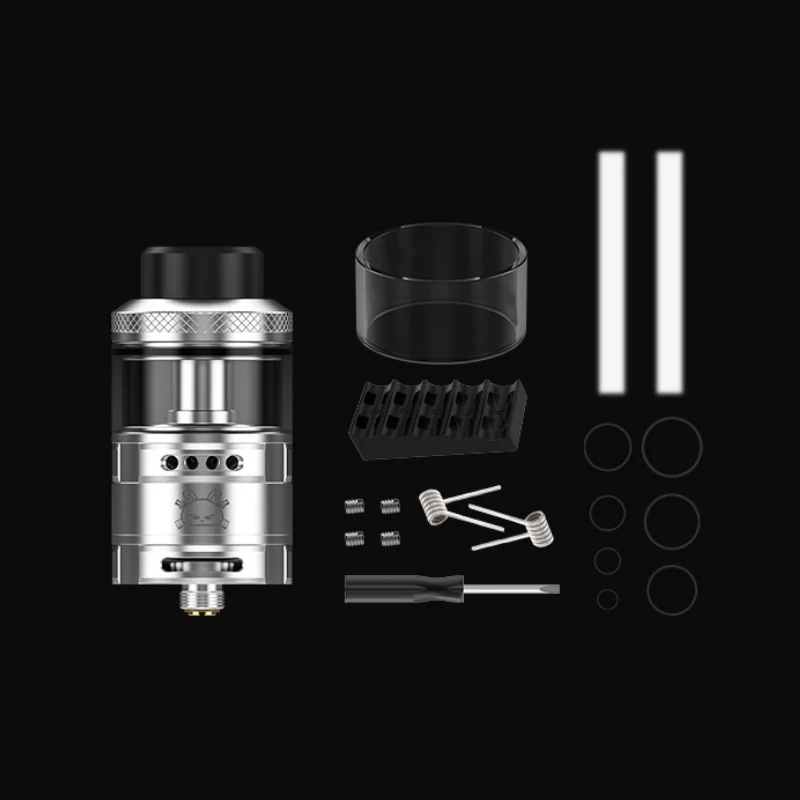 ถังไขมัน RTA ขนาด5.5มล. ระบบการไหลของอากาศแบบคู่810ปลายหยดแบบไม่มีโพสต์สเต็คบุหรี่อิเล็กทรอนิกส์ขดลวดคู่คู่