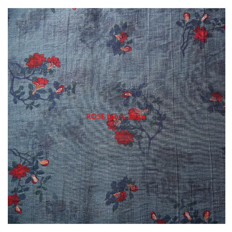 1 Meter Soft Thin Floral Printed Linen Fabric Summer Dress Hanfu Shirt Handmade Sewing Fabric