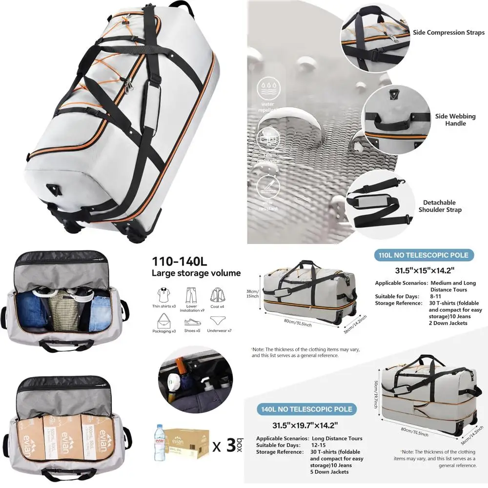 

Расширяемая мягкая складная спортивная сумка объемом 110–140 л с резиновыми колесами, компактная переноска на роликах 32 для путешествий