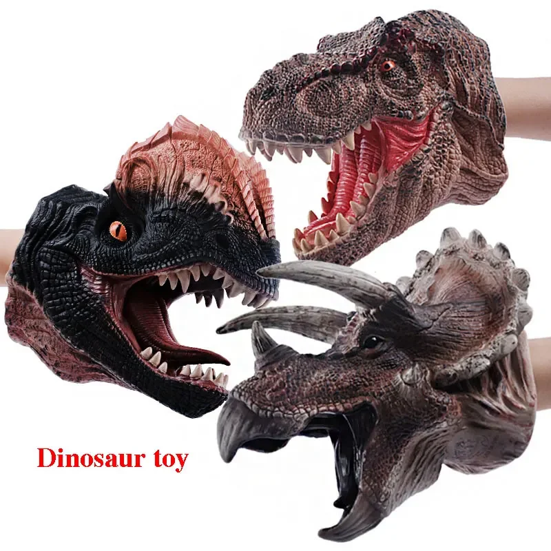 Marionnette à main en vinyle souple, tête d'animal en caoutchouc, gants, modèle cadeau de dinosaure, jouets pour Halloween