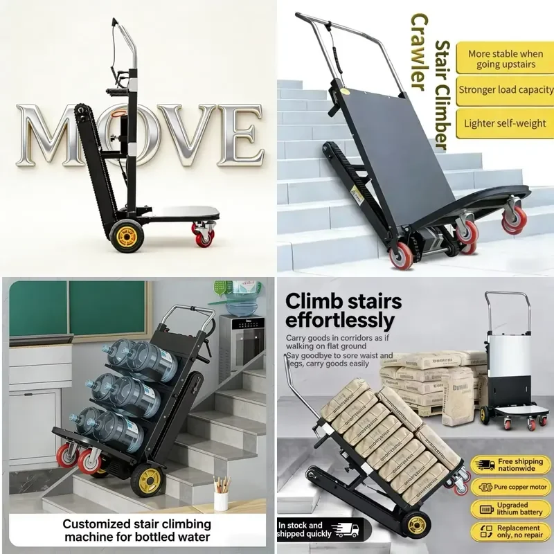 High Load Electric Stair Climber Trolley Thickened Track Safe Brake Easy Folding for Factory Warehouse Use