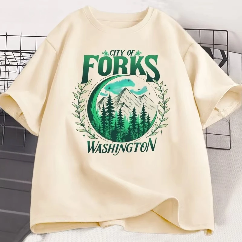 Twilight City Forks Washington T Shirt Cotton Short Sleeve Vintage T-shirt Y2k Twilight Halloween Tee New Moon Rainforest Tops