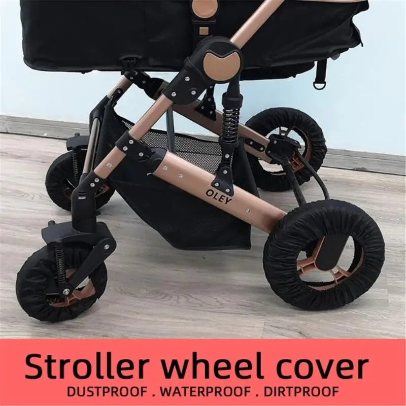 4 Pieces Baby Strollers Wheel Guard Set Water Resistant and Wear Resistant Tire Sleeves Pushchair Enhancements Black