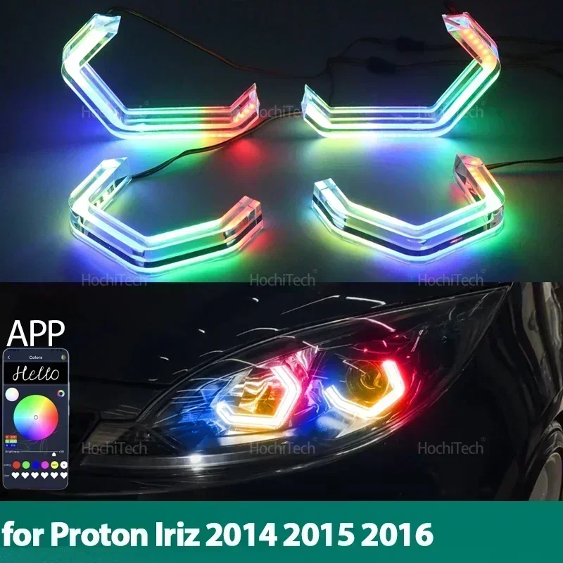 For Proton Iriz 2014 2015 2016 High Quality RGB Dynamic Revolving Angel Eyes LED APP Control Sequential Flowing Multicolor Rings