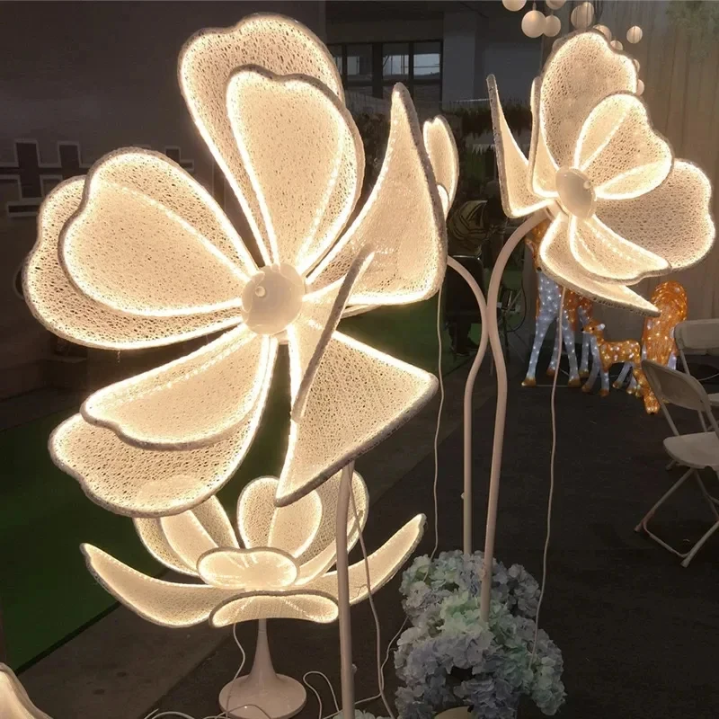 زهور الفاوانيا المضيئة المزخرفة بإضاءة LED، دليل طريق الزفاف، زخرفة حريرية بيضاء، لتزيين المنزل في حفلات الزفاف وأعياد الميلاد