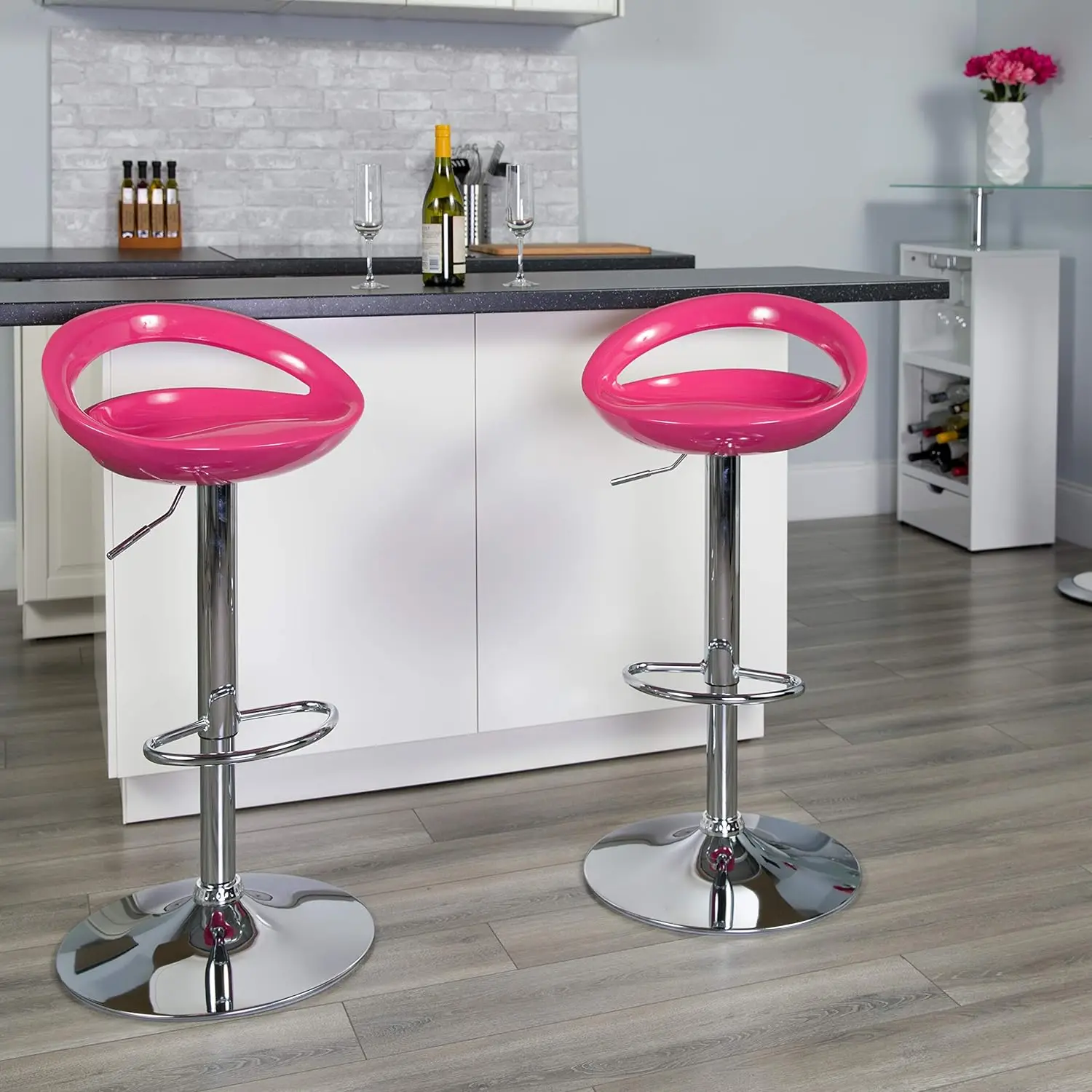 Comfort corner Pink Plastic Adjustable Height Barstool with Chrome Base