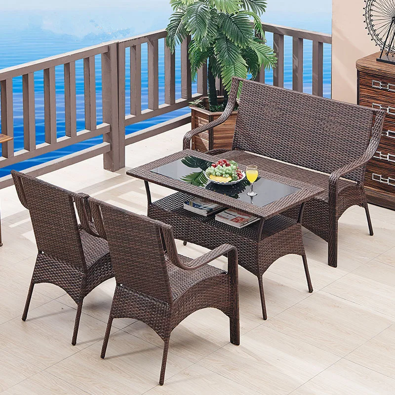 

Outdoor furniture rattan sofa balcony living room Nordic waterproof sofa coffee table open-air villa leisure rattan chair