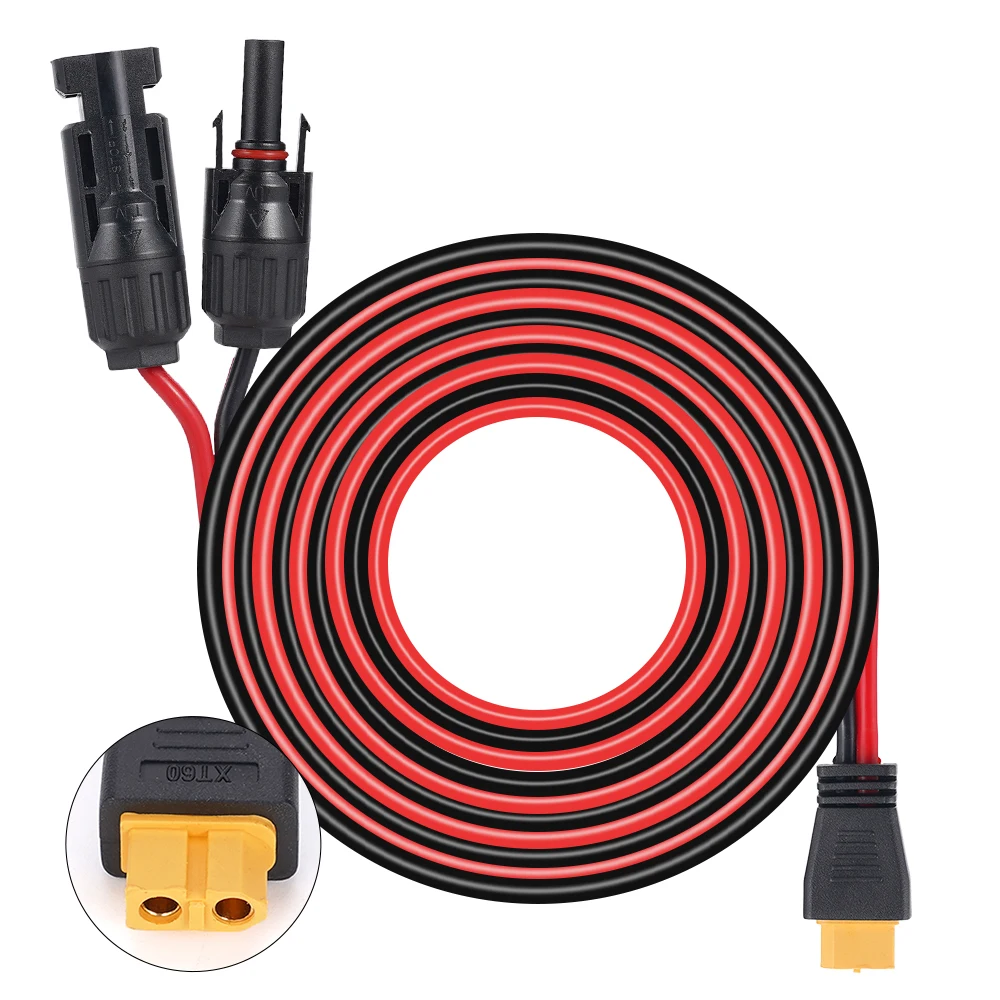 10FT 12AWG Solar Panel Charge Extension Cable 3 Meters  to XT60 Adapter Cable PVC Pure Copper Wire Adapter Cable