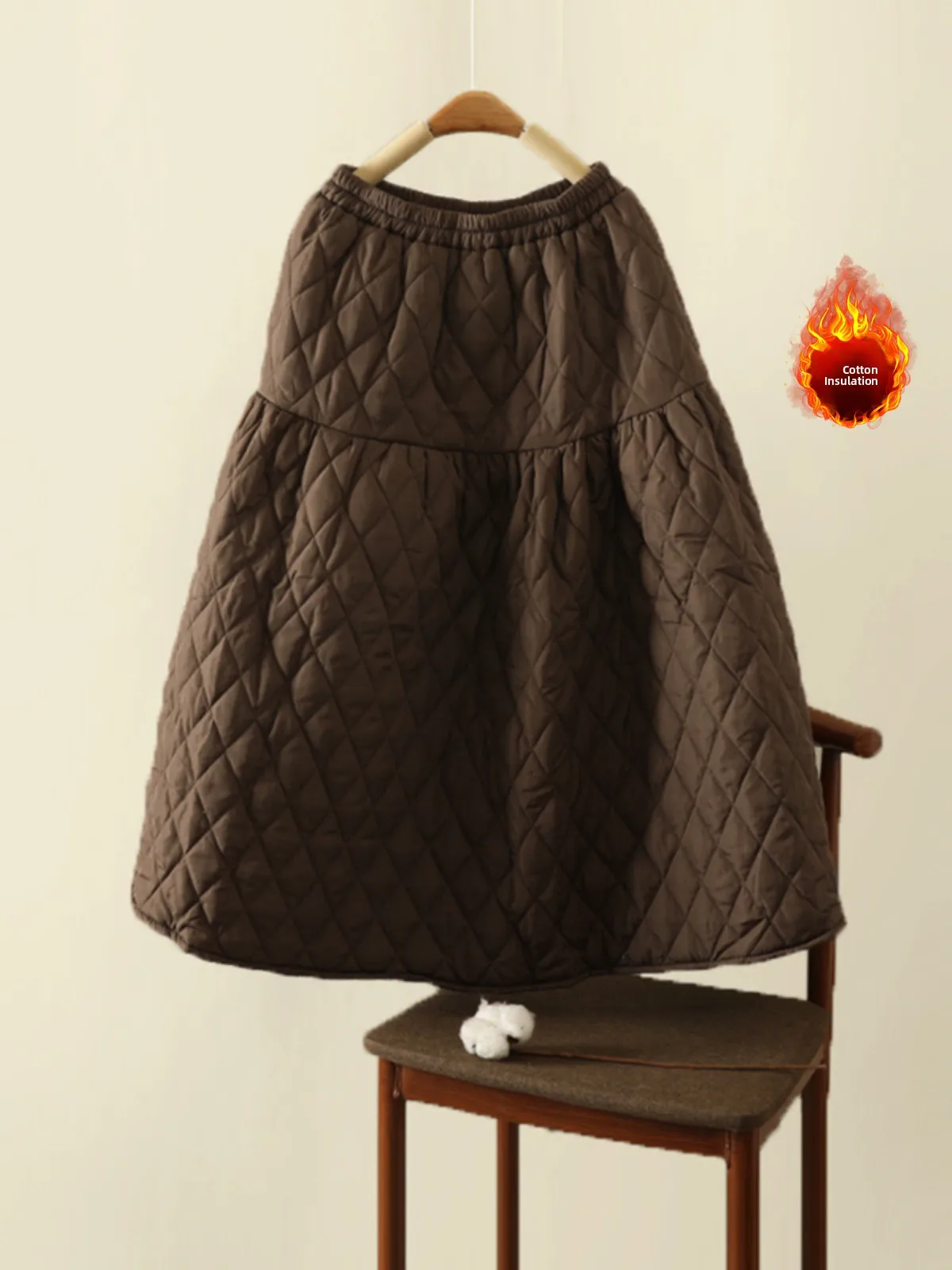 

Термальная юбка-миди из смеси хлопка с высокой талией, модная цветная юбка трапециевидной формы, утягивающая рубашка для осенне-зимних поездок на работу