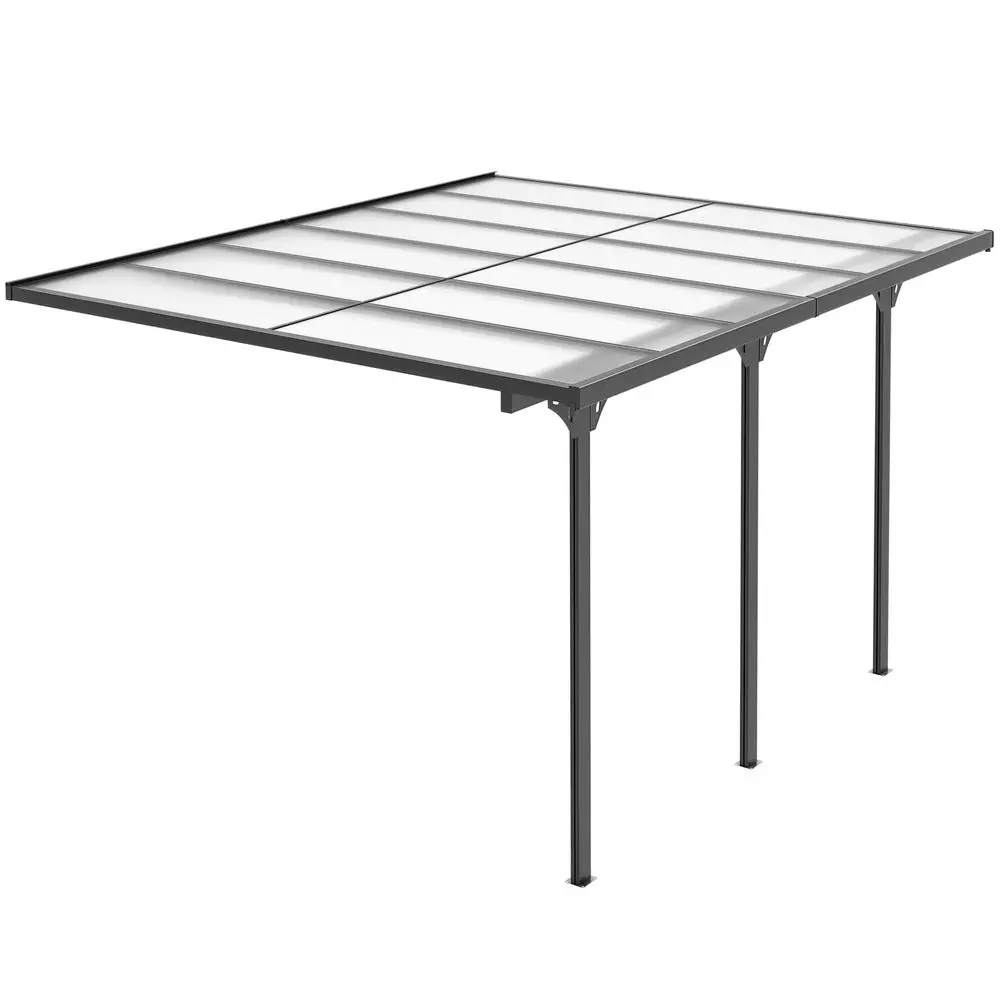 

12 x 10 Outdoor Polycarbonate Pergola, Transparent UV Blocking Awning, Hardtop Deck Gazebo with Adjustable Posts and Height, Al