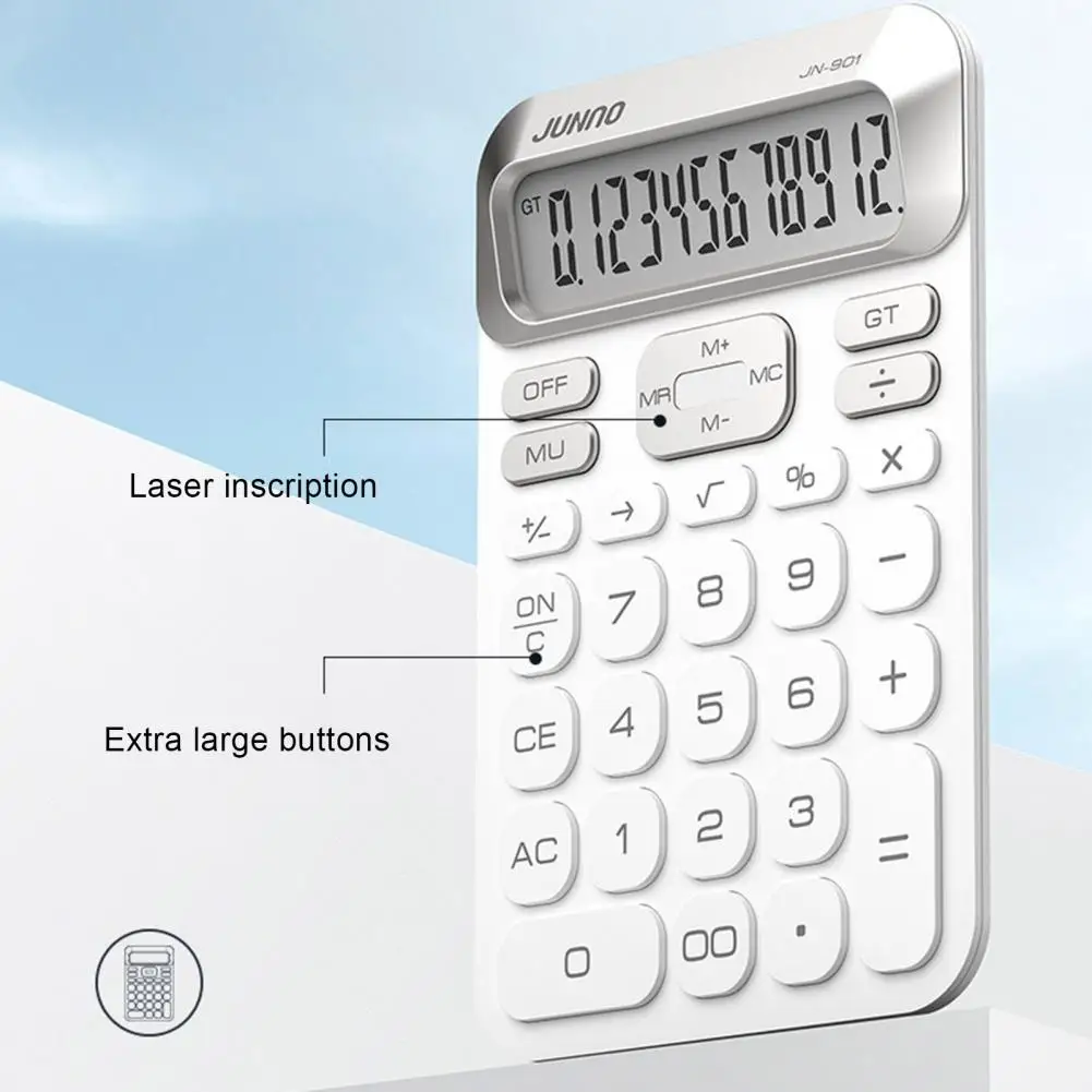 Calculadora de fondo antideslizante portátil, calculadora de escritorio con batería de 12 dígitos, pantalla Lcd, botones grandes, Ideal para estudiantes