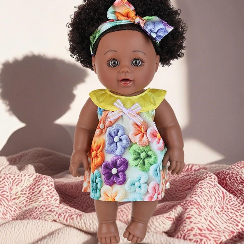 12inch African American Black Doll Soft Body Reborns Doll Collectible Display Toy for Parenting Game Enthousiasts