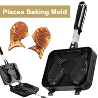 Double Fish Shaped Taiyaki Dessert Waffle Cake Maker Pan Non Stick Fry Pan Waffle Molds Aluminum Alloy Taiyaki Cake Maker