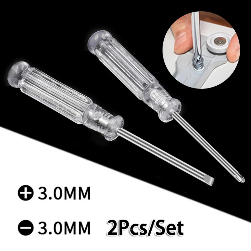 2Pcs/Set 3.74Inch Small Mini Screwdriver Set Kit Repair Tool Slotted Cross Screwdrivers Transparent Head Precision Screwdrivers