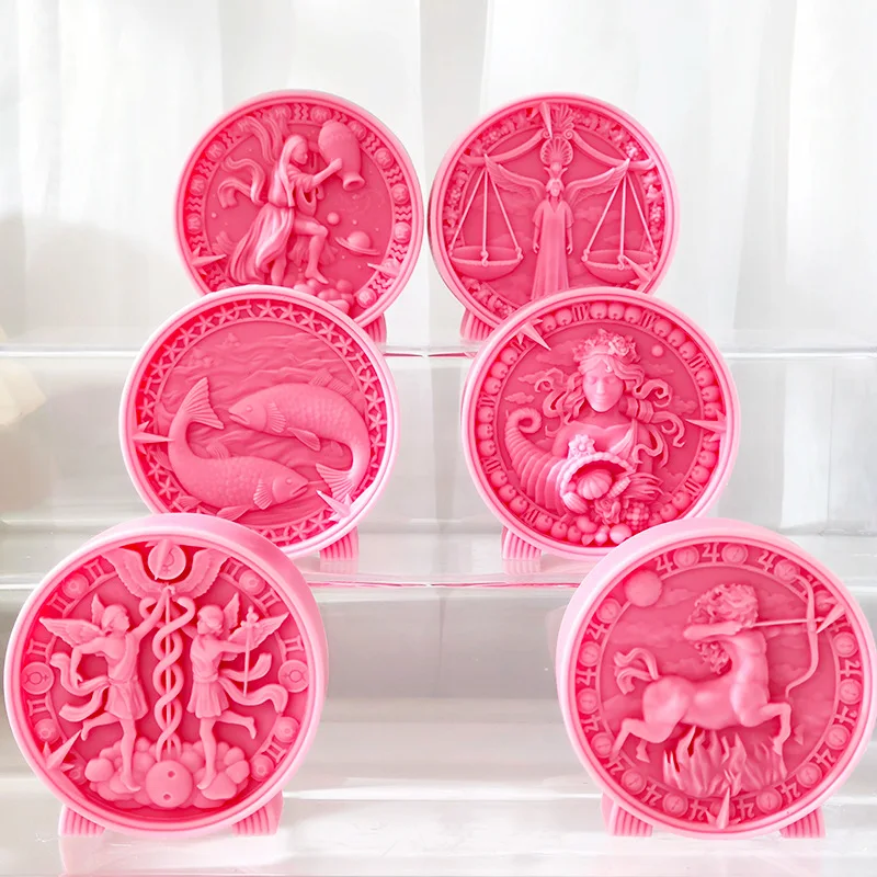 12 Constellation Relief Aromatherapy Candle Silicone Mold Valentine\'s Day Gift Constellation Mousse Cake Silicone Baking Mold