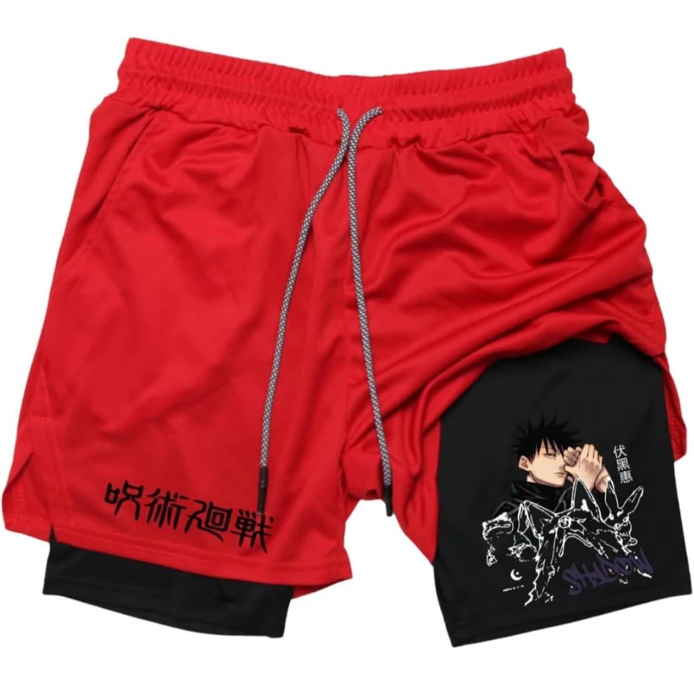 Men's Gym Sports Shorts Summer 2026 Anime Y2K Style Jujutsu Kaisen City Sportswear Breathable Cotton Double-layer 2-in-1 Shorts