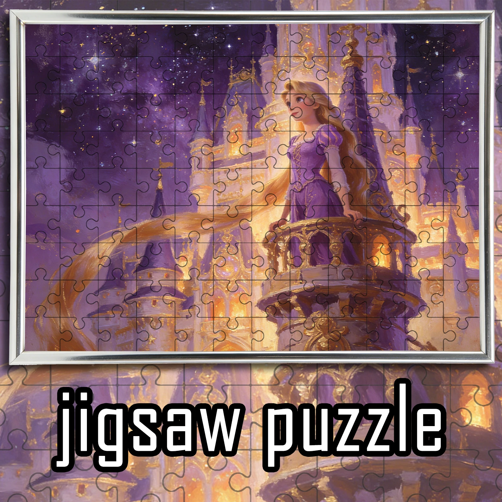 

Elegant Rapunzel Wooden Puzzle 108-1000pcs, Color Box Gift Packaging, Fantasy Castle Night Sky Art for Family Game