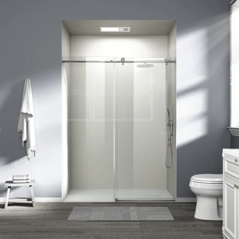 

56" - 60" W x 76" H Single Sliding Shower Door, Frameless Bathroom Sliding Door with 1/4" (6mm) Tempered Glass for Walk-in Sh