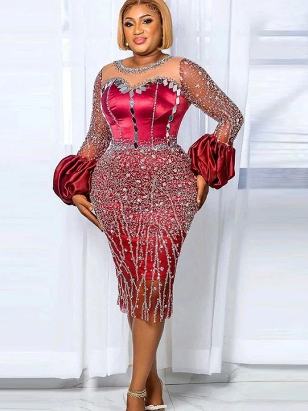 فاخر حورية البحر الدانتيل الماس حبة فستان سهرة للحفلات مثير منظور كم طويل التخرج الحدث الرسمي الكرة فستان مخصص