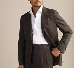 2023 New Men Suits 2 Pieces Slim Fit Casual Business Formal Brown Notch Lapel Tuxedos for Wedding Groomsmen (Blazer+Pants)