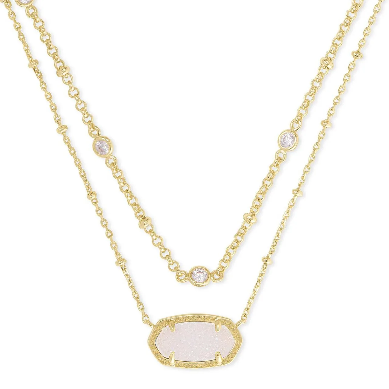 Ins Fashion Gold Geometric Oval Double Layer Zircon Crystal Teeth Necklace Clavicle Chain Daily Commuter Jewelry