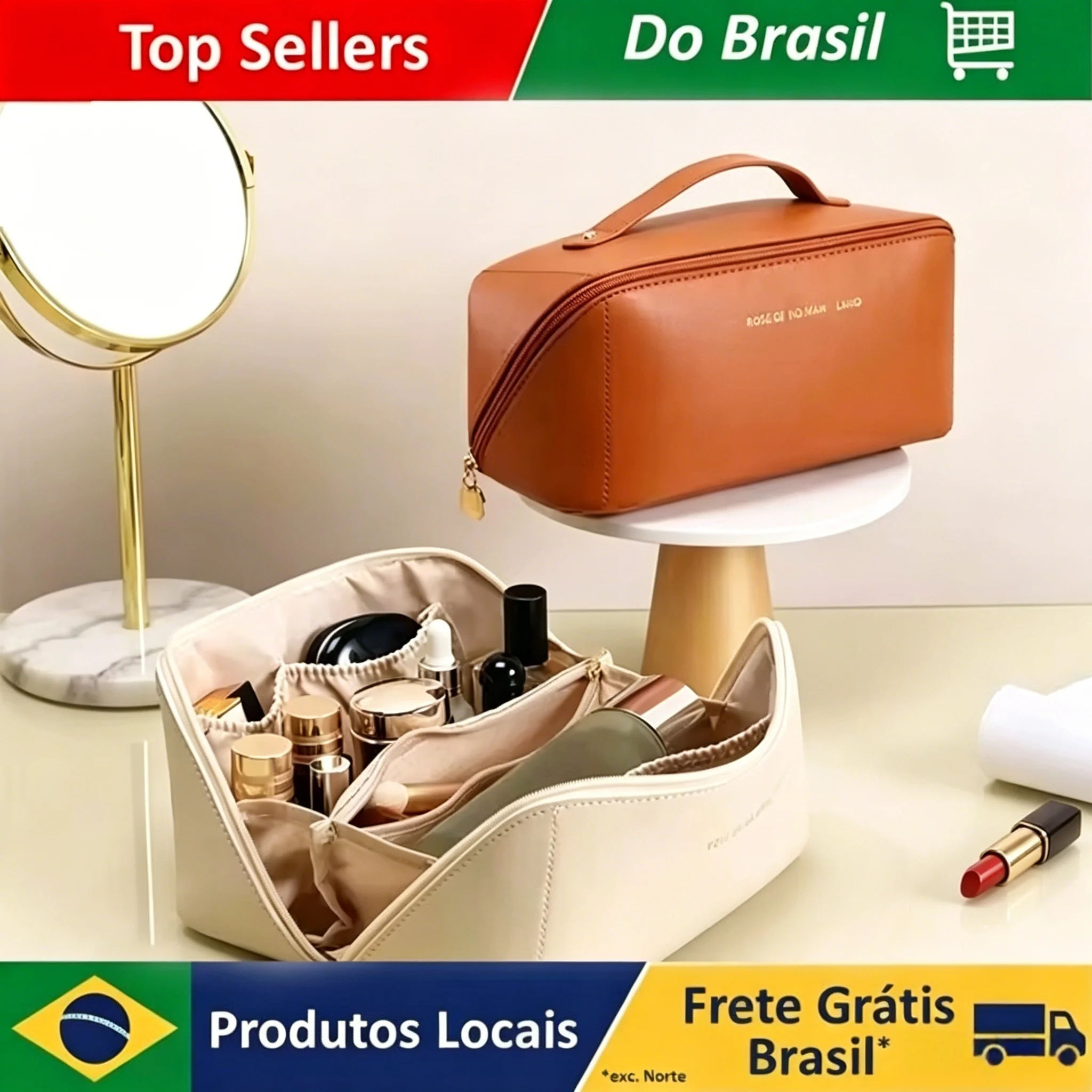 Bolsa de Cosméticos de Luxo para Mulheres, Organizador de Necessaire com Zíper, Grande Capacidade, Estojo de Maquiagem Portátil