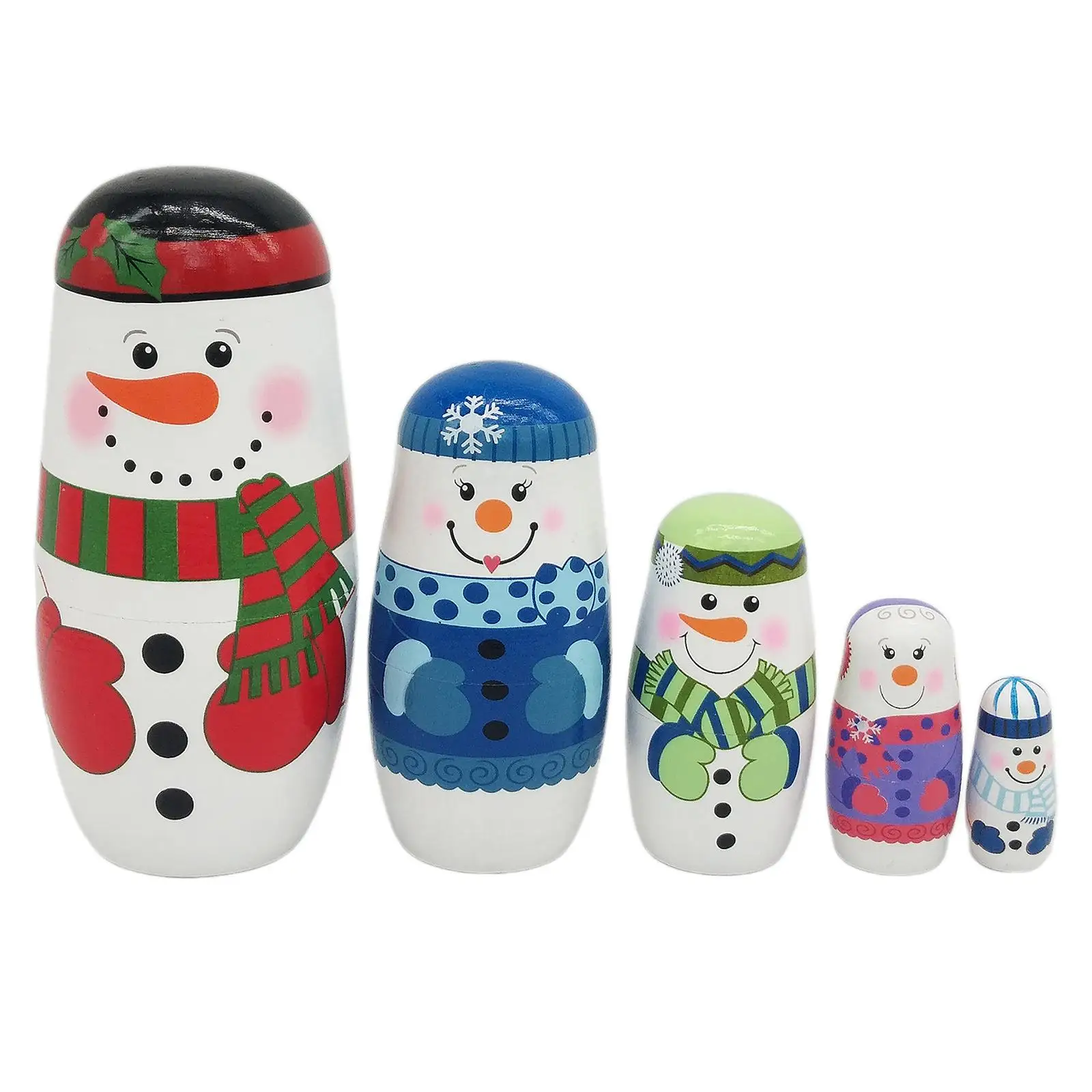 Wooden Snowman Matryoshka Dolls Set of 5 Stacking Nesting Toys for Kids Christmas Holiday Gift Craft Home Decor