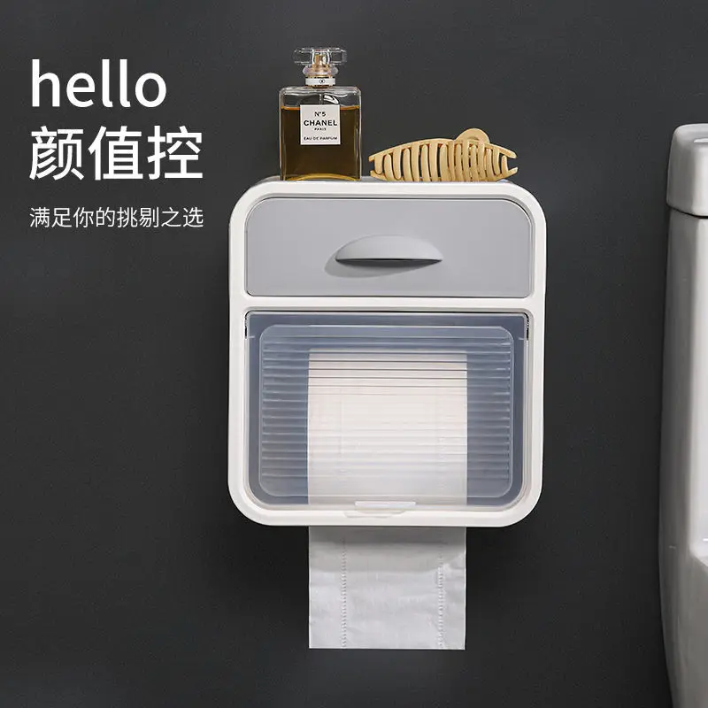 Toilet tissue box wall-mounted pumping paper box punch-free shelf waterproof storage box napkin paper box put paper box