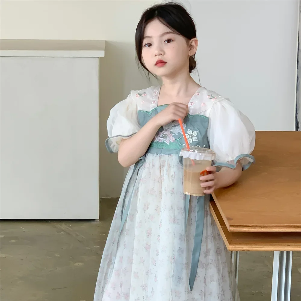 Robe en tulle à manches bouffantes pour bébés filles, robes de style chinois, robes de confort, mode d'été, nouveau, 2024