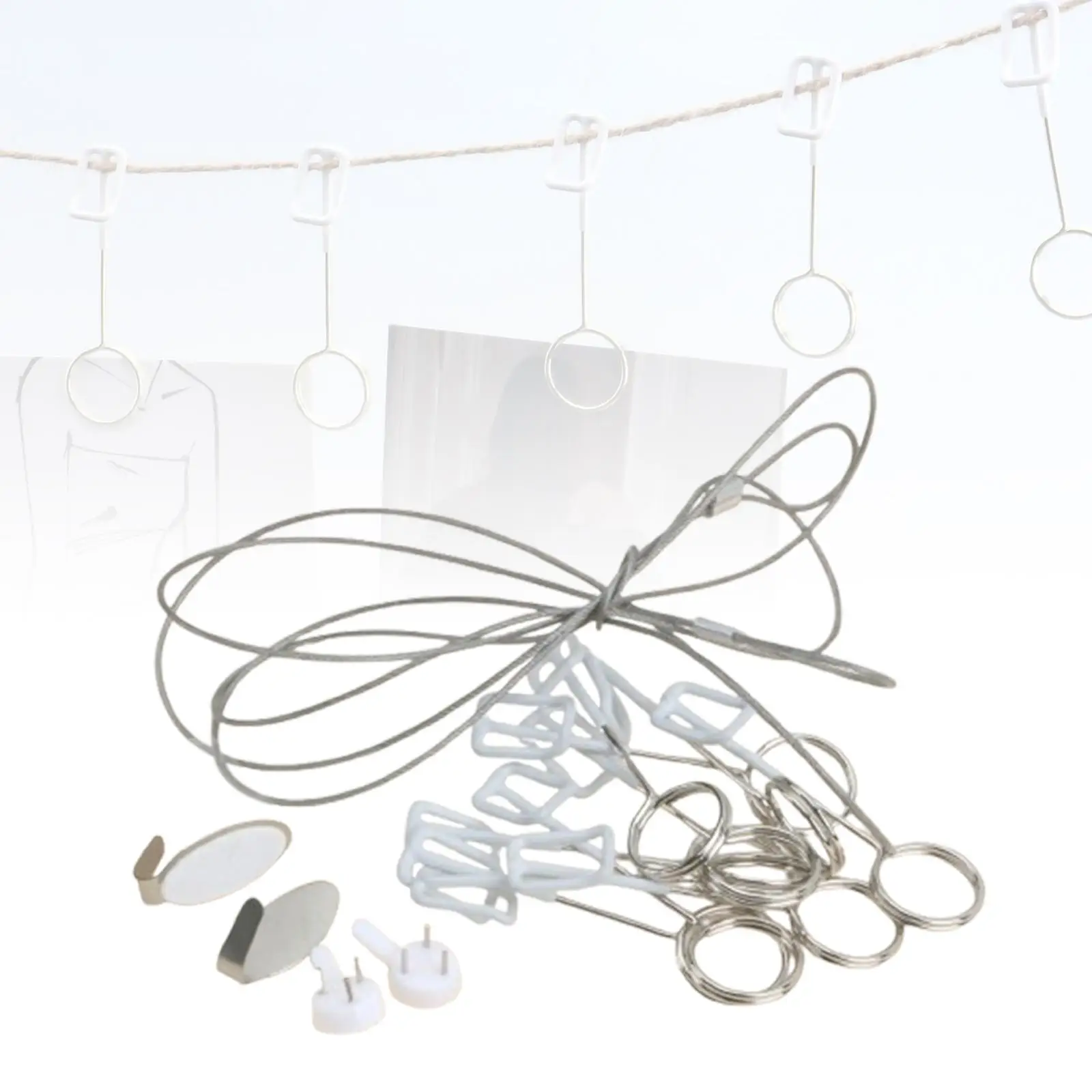 DIY Picture Photo Frame Display Wire Rope with 12 Clips Wire Clips