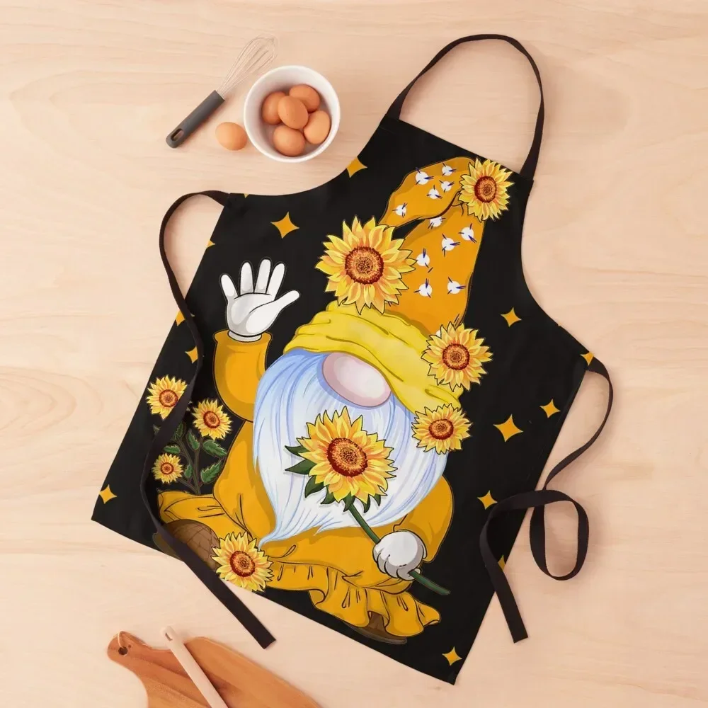 

Cute Gnome with Sunflower Floral Apron kitchen jacket woman painting Apron