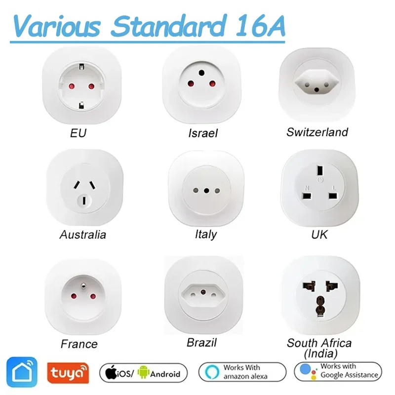 WiFi Smart Plug 16A Israel/Italy/Chile/Switzerland Plug Power Socket Outlet Tuya APP For Alexa Google Home Voice Control Timing