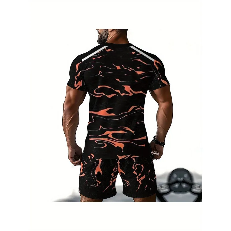 2025 Fashion Men's 3D Printed Round Neck T-shirt Shorts Casual Daily Sports Polyester Fiber Set