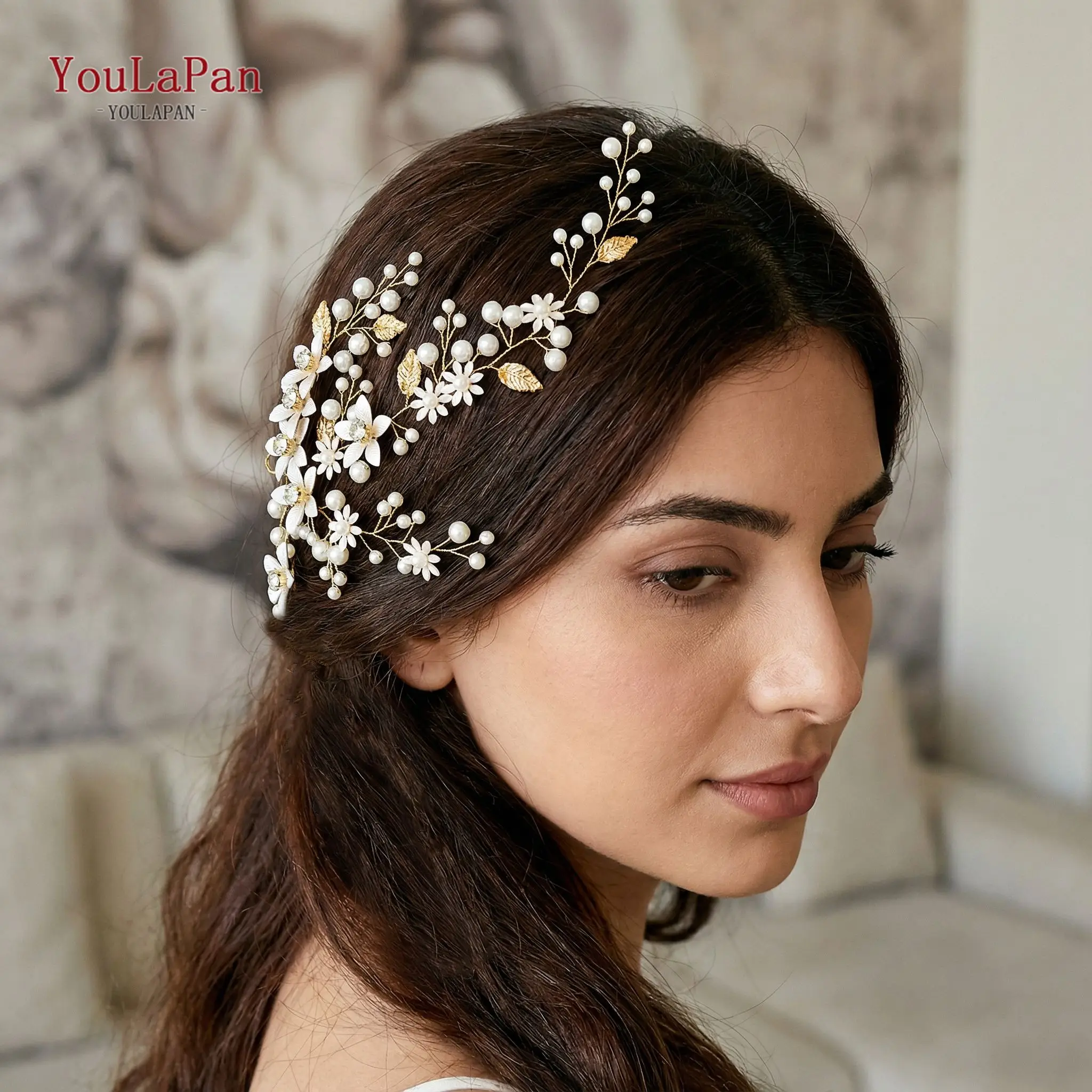

YouLaPan Flower Leaf Pearl Headband Hairband Tiara For Women Bridal Wedding Hair Accessories Party Hair Jewelry Gift HP926