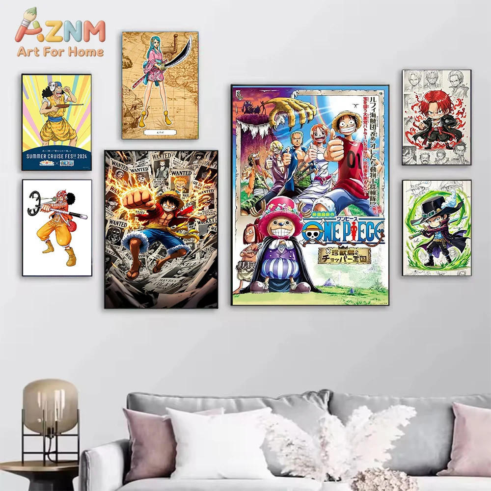 AZNM One Piece Roronoa Zoro Luffy Shanks Sabo Usopp Wano Country Anime Wanted Canvas Wall Art Manga Print Unframed Canvas Painti