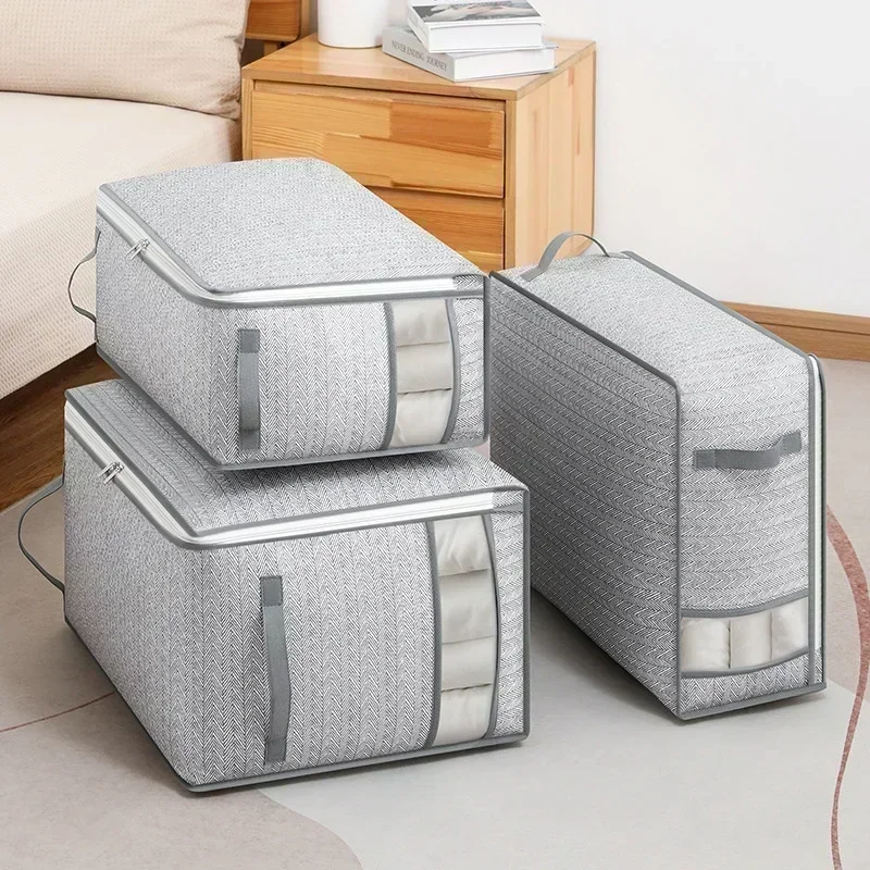 Foldable Clothes Storage Bag Visual Quilt Organize Cases with Handle Home Pillow Blanket Organizer Wardrobe Sorting Storage Box