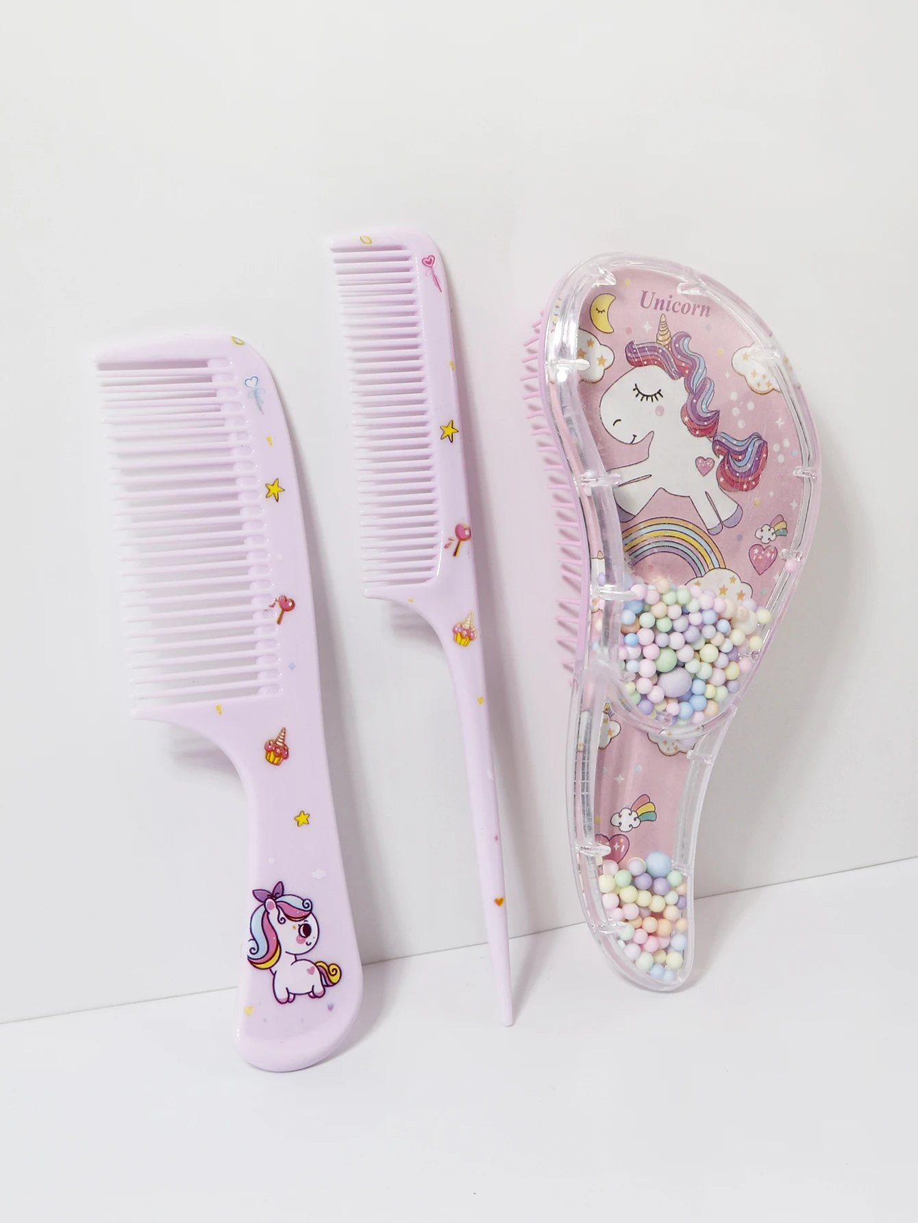 Set di pettini da cartone animato da 3 pezzi, doppio uso bagnato e asciutto, acconciature, adatto a qualsiasi struttura dei capelli, set regalo, speciale per parrucche di capelli veri