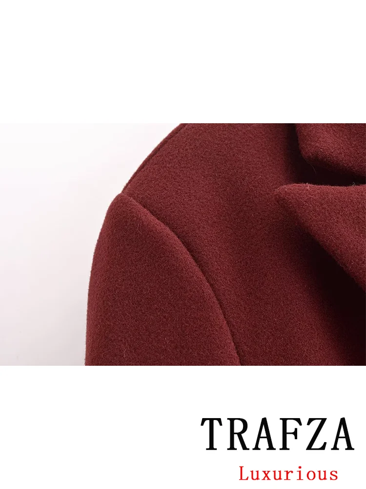 TRAFZA Vintage Casual Chic Women Overcoat Solid Turn-down Collar Oversized Long Jackets Fashion 2024 Autumn Winter Thick Coats