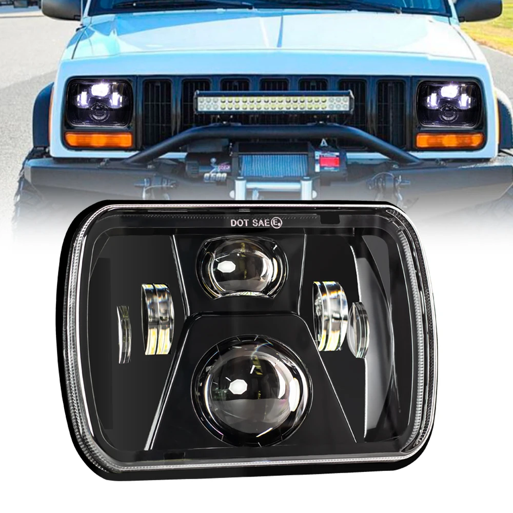 Faro Led cuadrado de 7x6 pulgadas, 5x7 pulgadas, Halo de haz alto-bajo para Cherokee XJ Wrangler YJ, motocicleta, coche, todoterreno, camión H6054 H5054