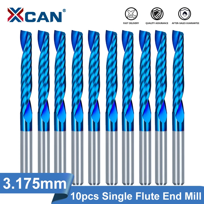 Xcan-single Flute End Mill Cutter 3.175 mm Shank Carbide Spiral Router Bit para Carpintaria Cortador Cnc 10 Pcsfresas para Tupia de Madeira