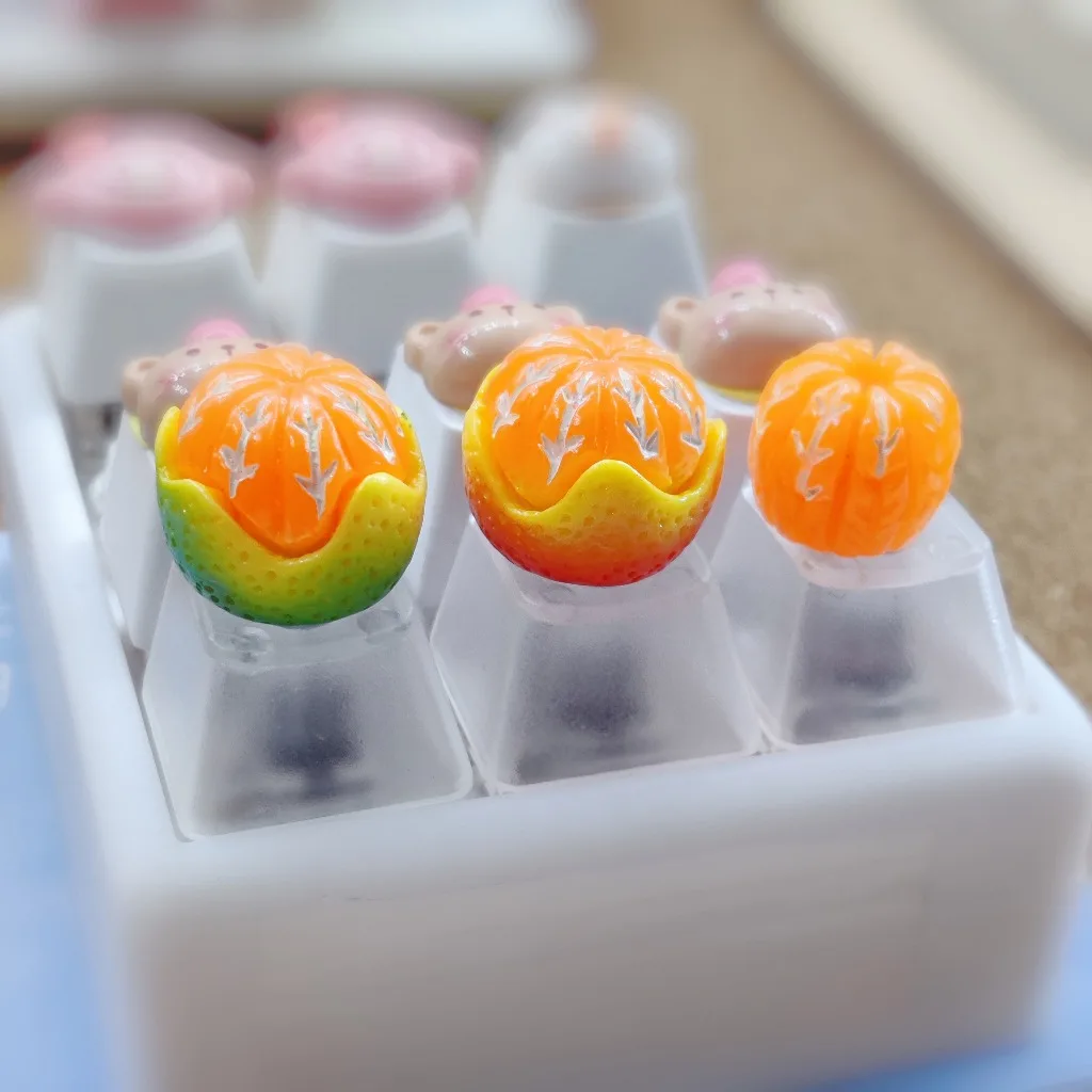 Handmade Creative Translucent Orange Keycaps Personalized Customized Fruit Cherry Axis Keycaps for Mechanical Keyboard