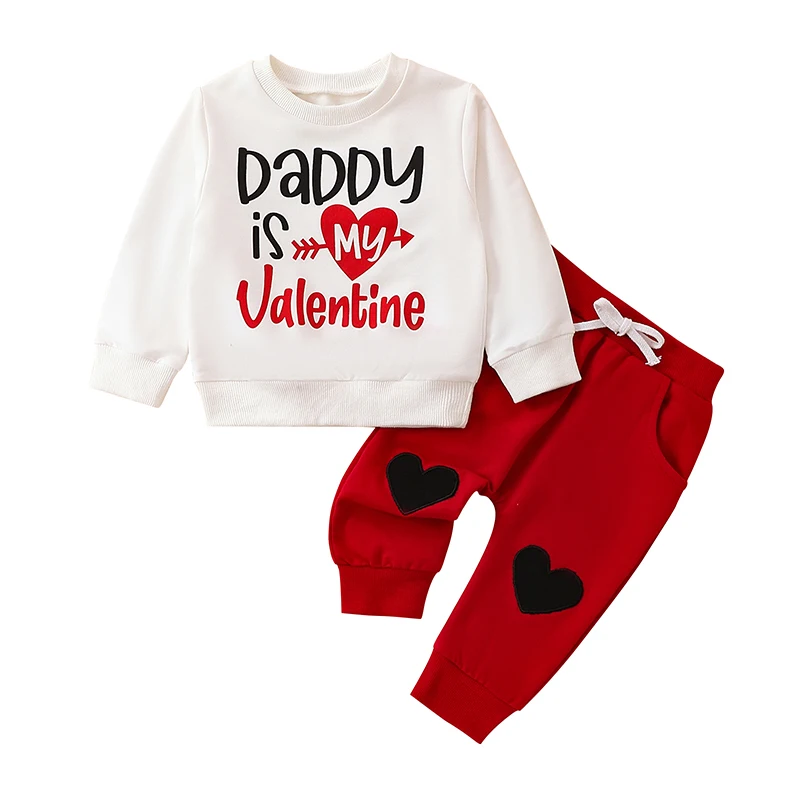 

Toddler Baby Girl Valentines Day Outfit Daddy is My Valentine Sweatshirt Love Heart Long Pants 2Pcs Clothes Set