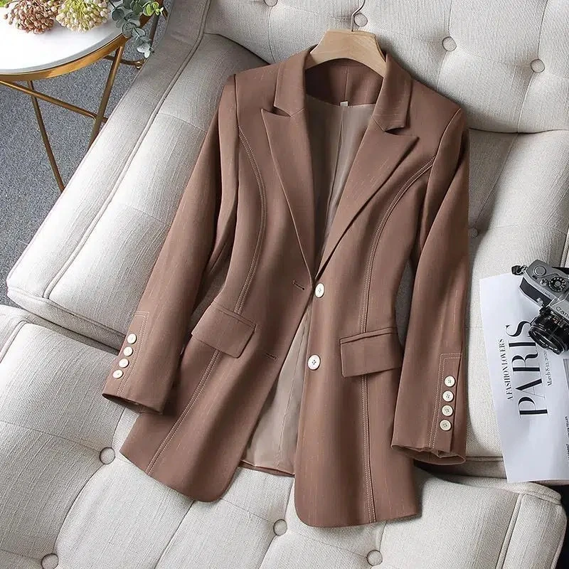 Bright Line Decoration Suit Jacket Women's 2023 New Spring Autumn Women's Clothing Fat Sister Slim Thin Blazer Suit Jacket Top