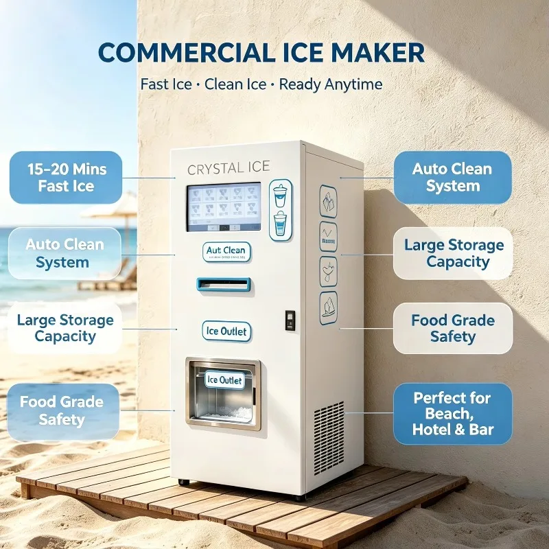 All‑in‑one Ice And Cold Water Vending Machine Automatic Ice Cube Making Water Dispenser Self‑service Vending Device